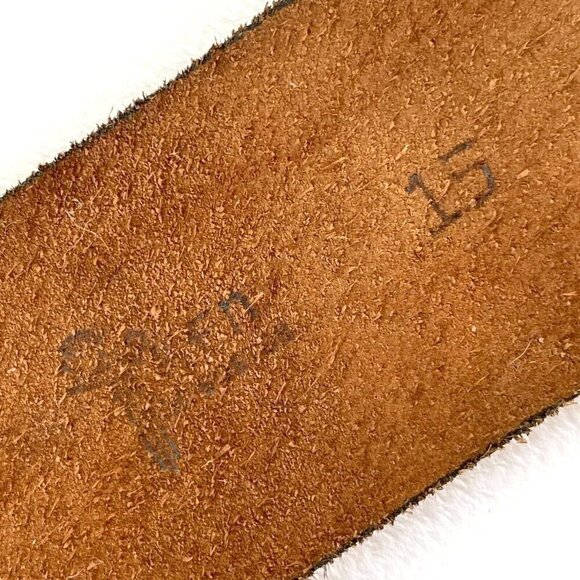 Wide Leather Belt Men’s MED BROWN Brass Buckle Oil Tanned Double Tongue Western - Picture 4 of 6